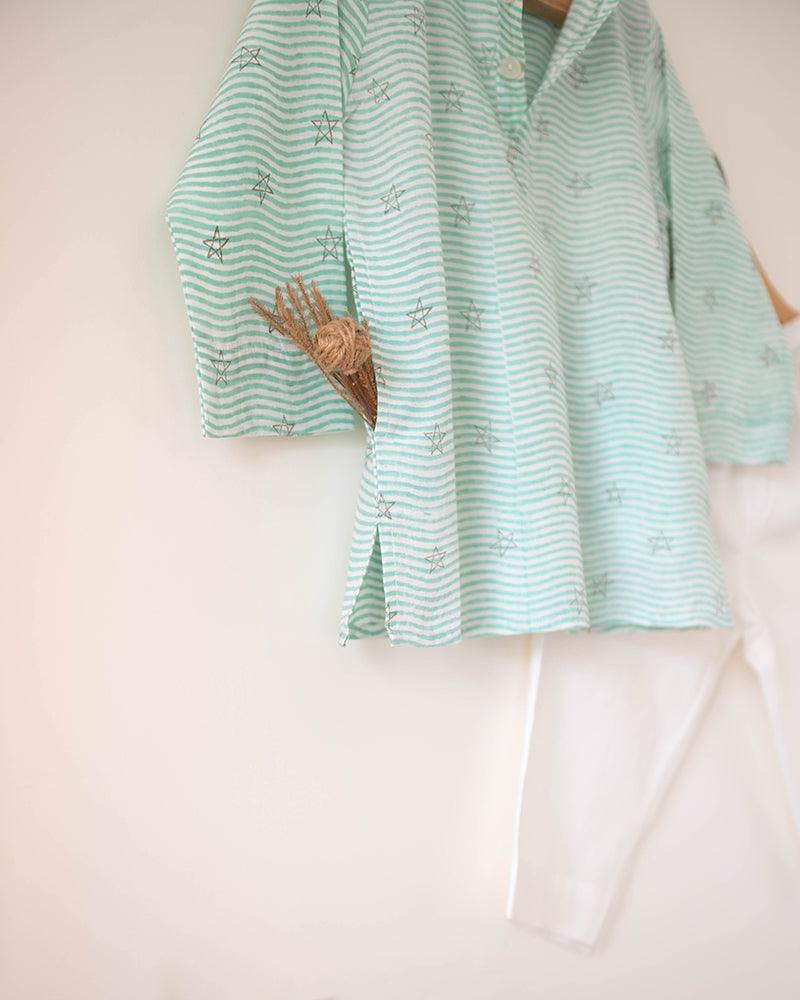 I want to be like grandpa’ kurta pajama set in party in the sea hand block print - Totdot