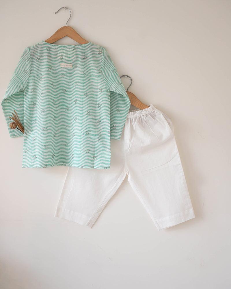 I want to be like grandpa’ kurta pajama set in party in the sea hand block print - Totdot