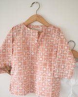 I want to be like grandpa’ kurta pajama set in peach moon chase hand block print - Totdot