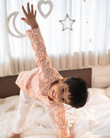 I want to be like grandpa’ kurta pajama set in peach moon chase hand block print - Totdot