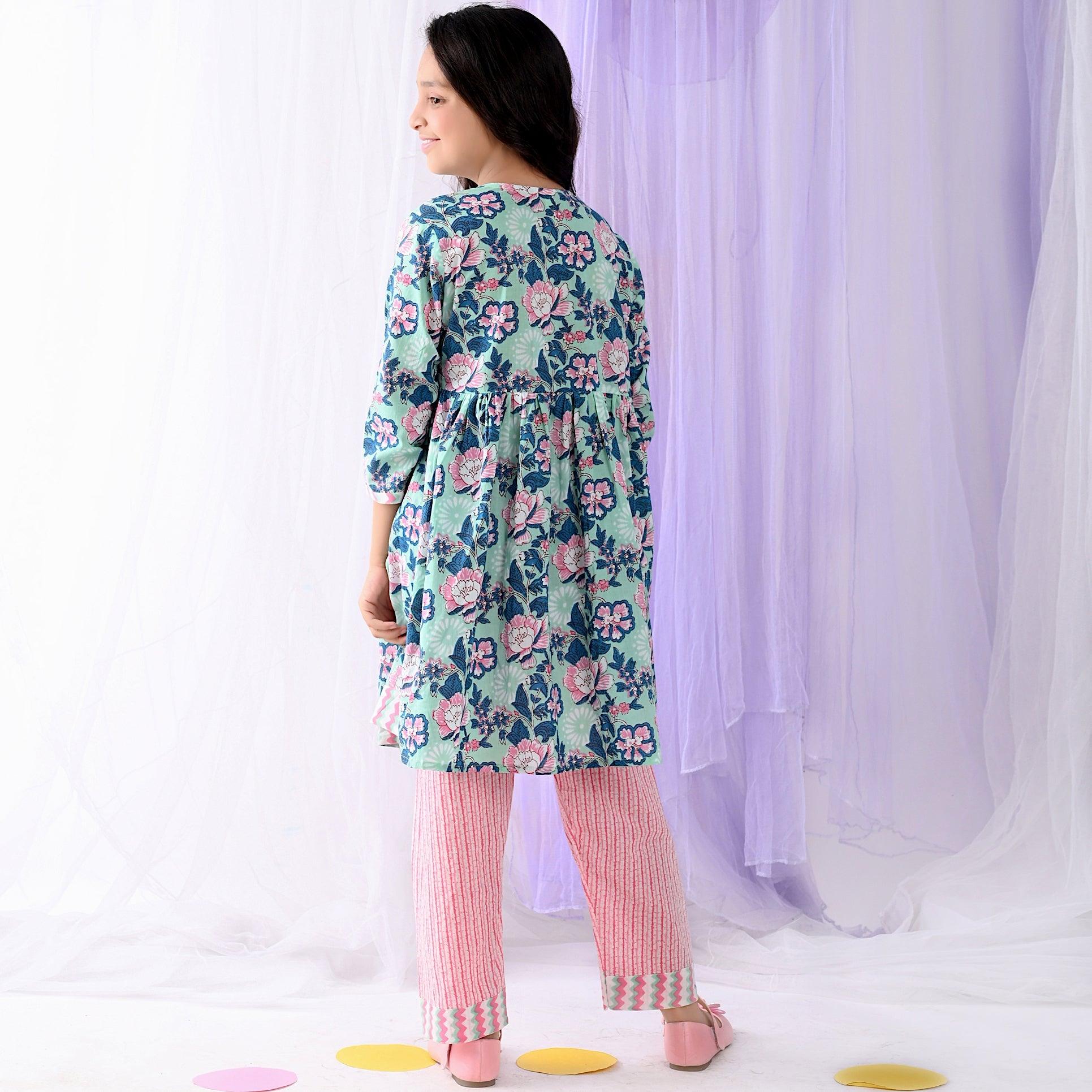 Ikeda Designs Cotton Floral Kurta Set- Multicolor - Totdot