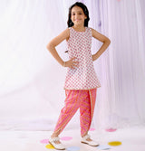 Ikeda Designs Cotton Kurta and Dhoti Set- White & Pink - Totdot
