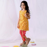Ikeda Designs Cotton Kurta and Dhoti Set- Yellow & Pink - Totdot