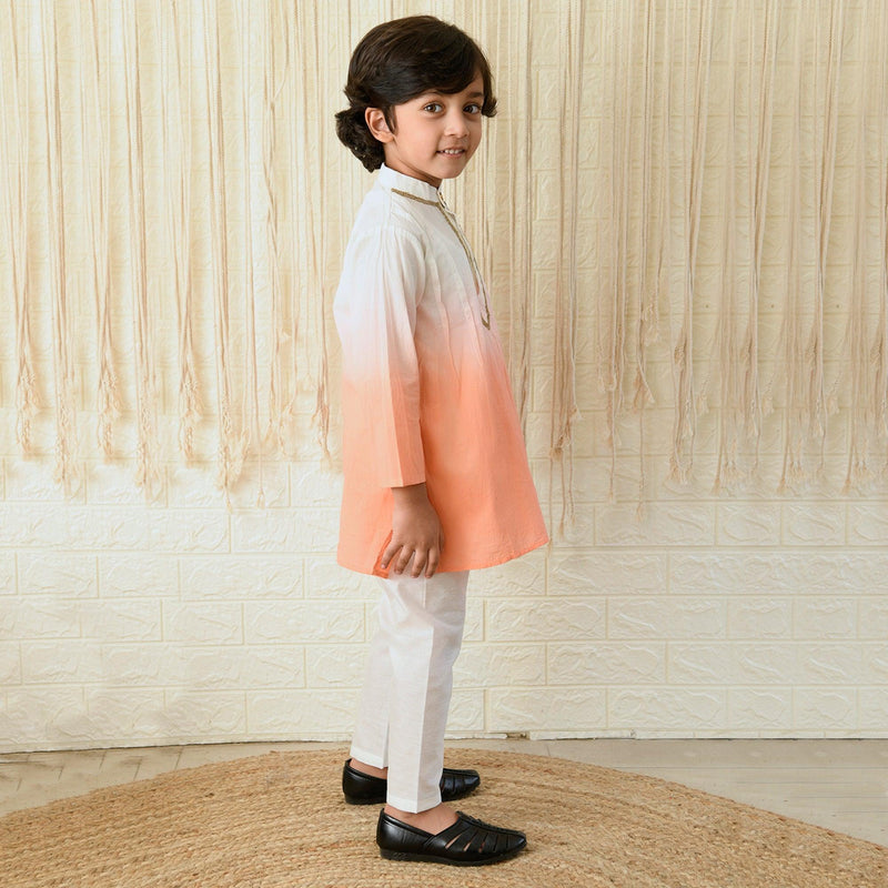 Ikeda Designs Full Sleeves Ombre Kurta with Pyjama - White and Peach - Totdot