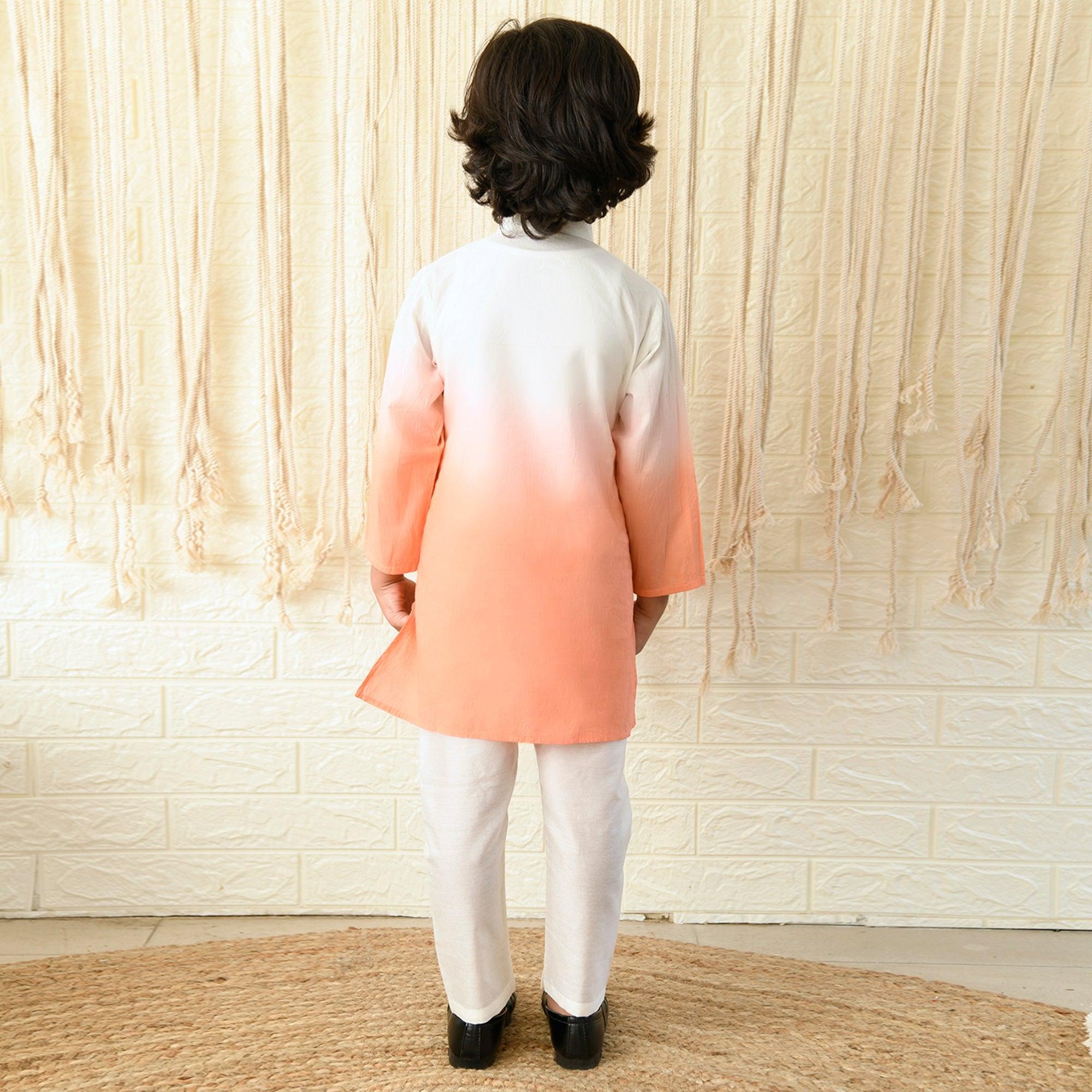 Ikeda Designs Full Sleeves Ombre Kurta with Pyjama - White and Peach - Totdot