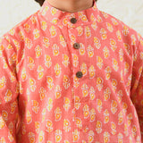 Ikeda Designs Full Sleeves Peach Buti Block printed Kurta with Pyjama - Peach - Totdot
