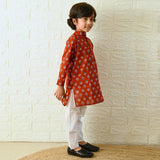 Ikeda Designs Full Sleeves Red Buti Block printed Kurta with Pyjama - Bagru Red - Totdot