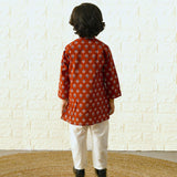 Ikeda Designs Full Sleeves Red Buti Block printed Kurta with Pyjama - Bagru Red - Totdot