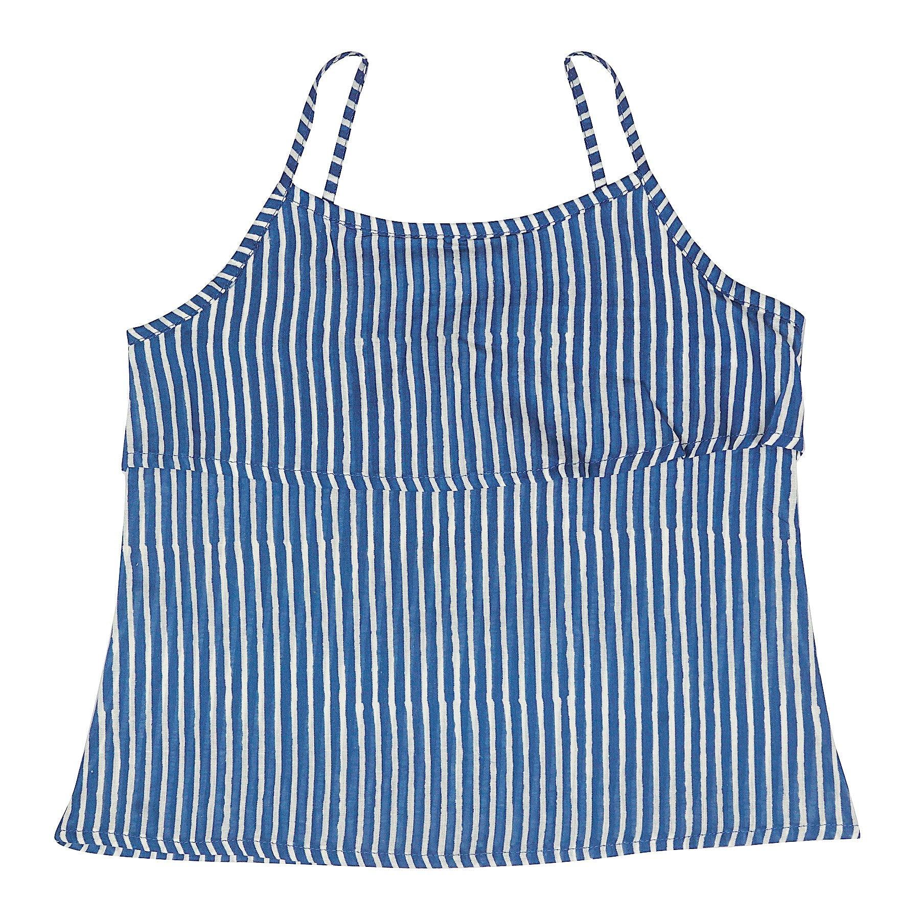 IKEDA DESIGNS STRIPES PRINT SPAGHETTI TOP -INDIGO - Totdot