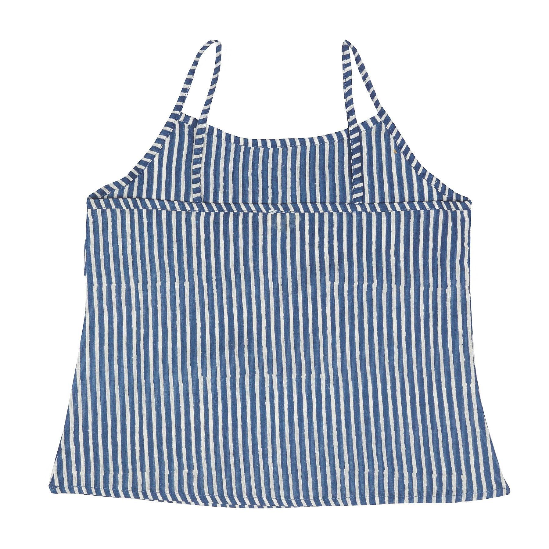 IKEDA DESIGNS STRIPES PRINT SPAGHETTI TOP -INDIGO - Totdot