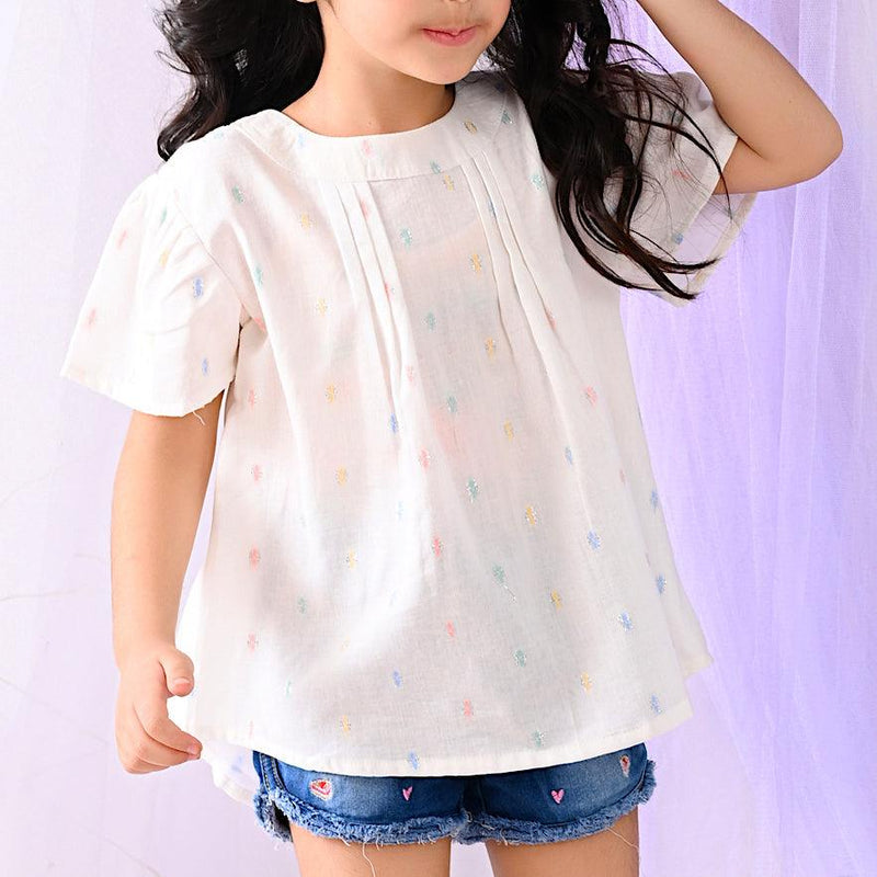 Ikeda Designs White Top With Multicolor Motif - Totdot