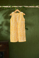 Innocence’ kids jumpsuit in yellow polka hand block print cotton for boys and girls - Totdot
