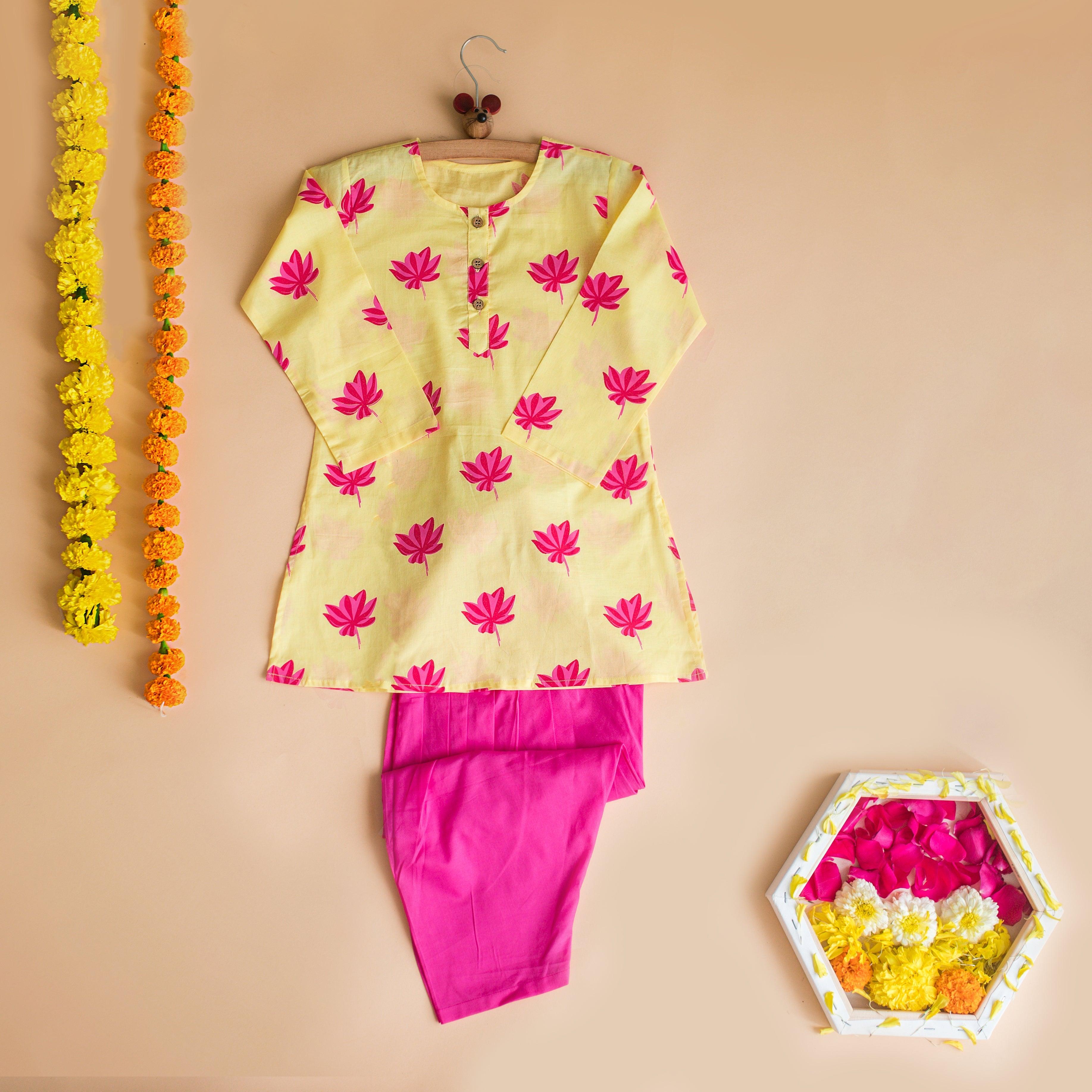 Lotus Bloom Girls Ethnic Wear-Yellow - Totdot