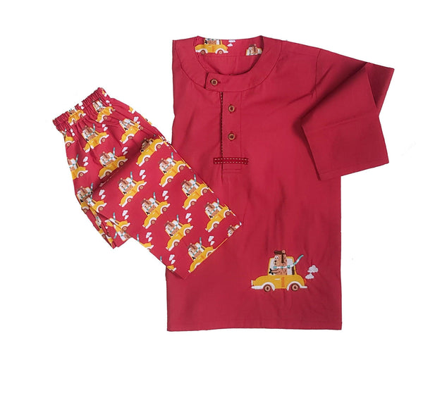 Loungewear - Bear Drive - Flat Collar - Red (Printed Bottom & Tom with Embroidery) - Totdot