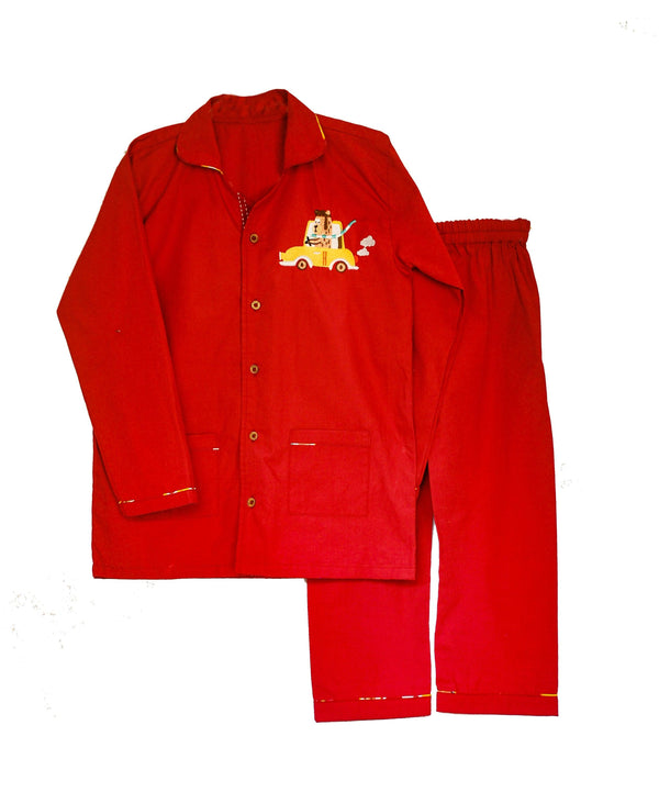 Loungewear Bear Drive - Regular Collar - Red (Plain Bottom & Tom with Embroidery) - Totdot
