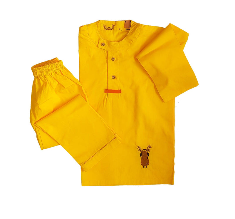 Loungewear- Deary Dreams - Flat Collar - Yellow (Plain Bottom & Tom with Embroidery) - Totdot