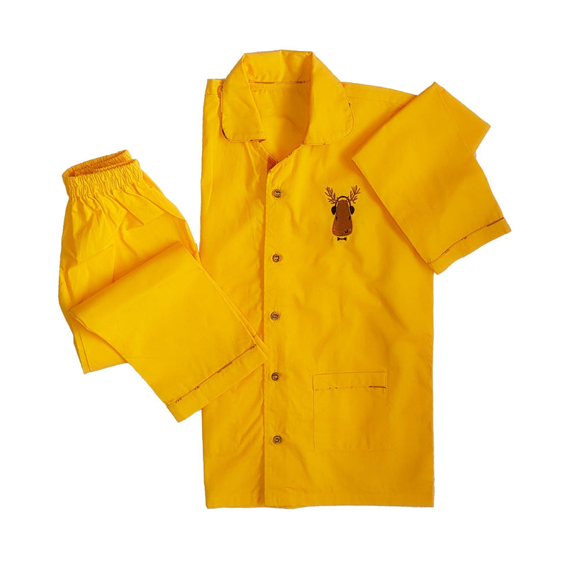 Loungewear - Deary Dreams - Regular Collar - Yellow (Plain Bottom & Tom with Embroidery) - Totdot