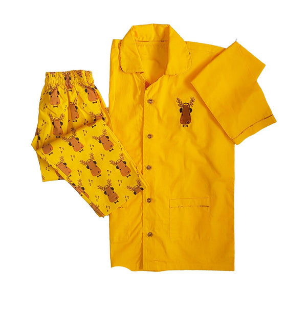 Loungewear - Deary Dreams - Regular Collar - Yellow (Printed Bottom & Tom with Embroidery) - Totdot