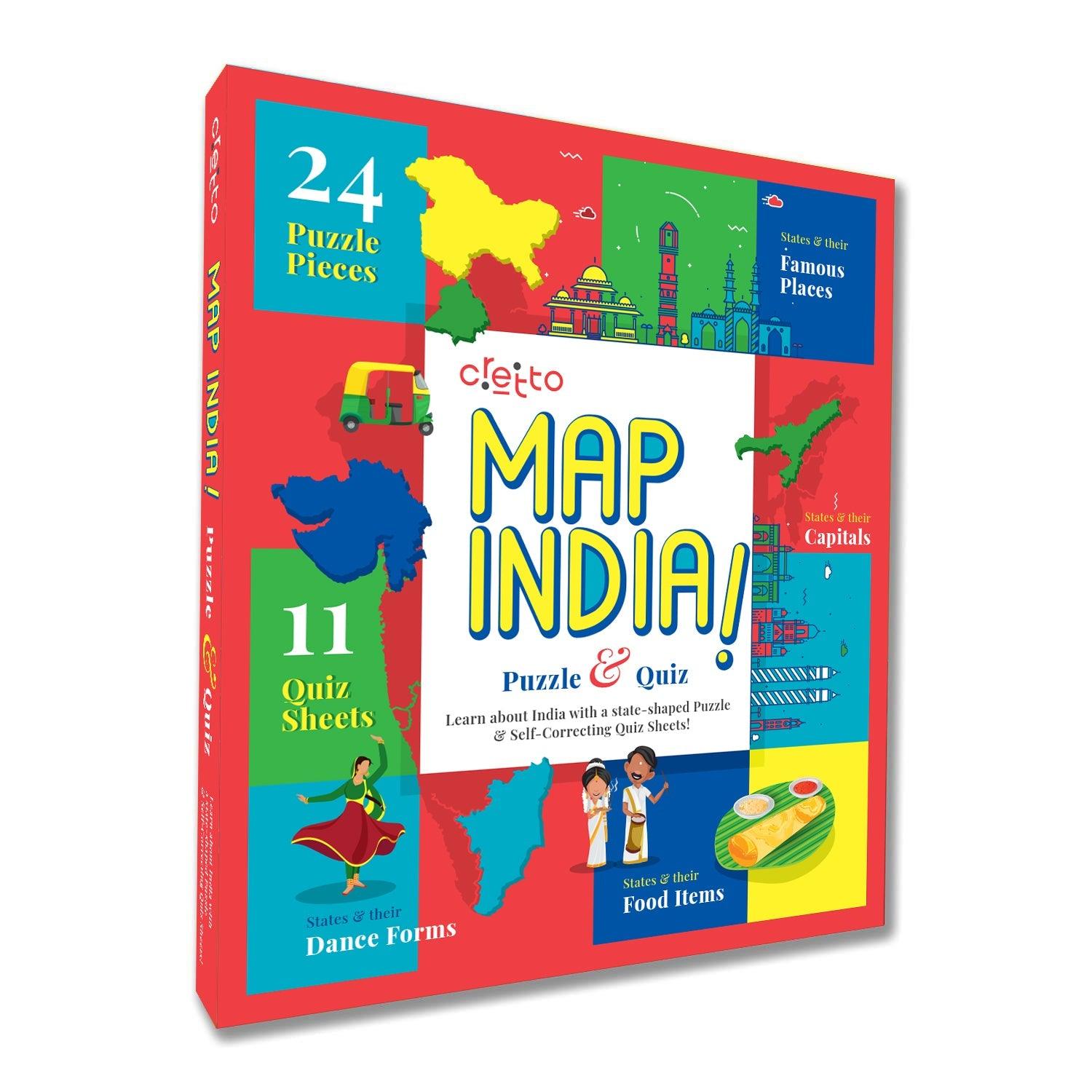 Map India Puzzle with 11 Self Mastery Interactive Quiz Sheets - Totdot