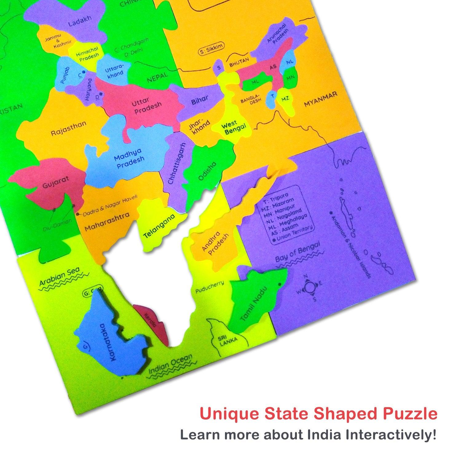 Map India Puzzle with 11 Self Mastery Interactive Quiz Sheets - Totdot