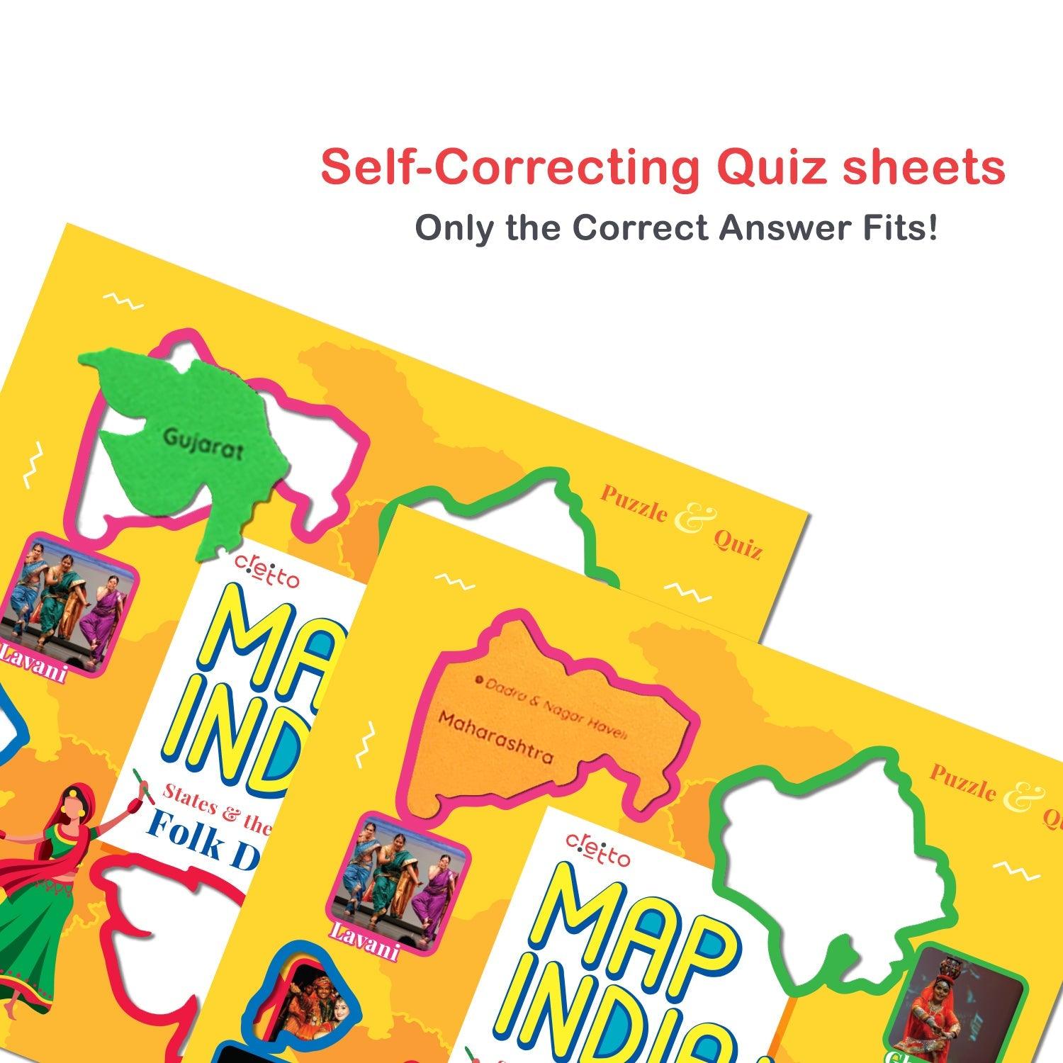 Map India Puzzle with 11 Self Mastery Interactive Quiz Sheets - Totdot