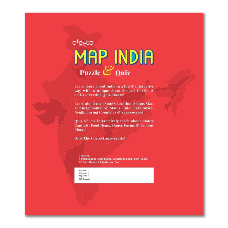 Map India Puzzle with 11 Self Mastery Interactive Quiz Sheets - Totdot