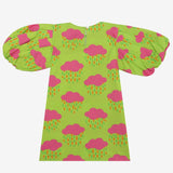 Meringue- Puffed Sleeve Neon Green Dress with Pink Clouds for Girls - Totdot