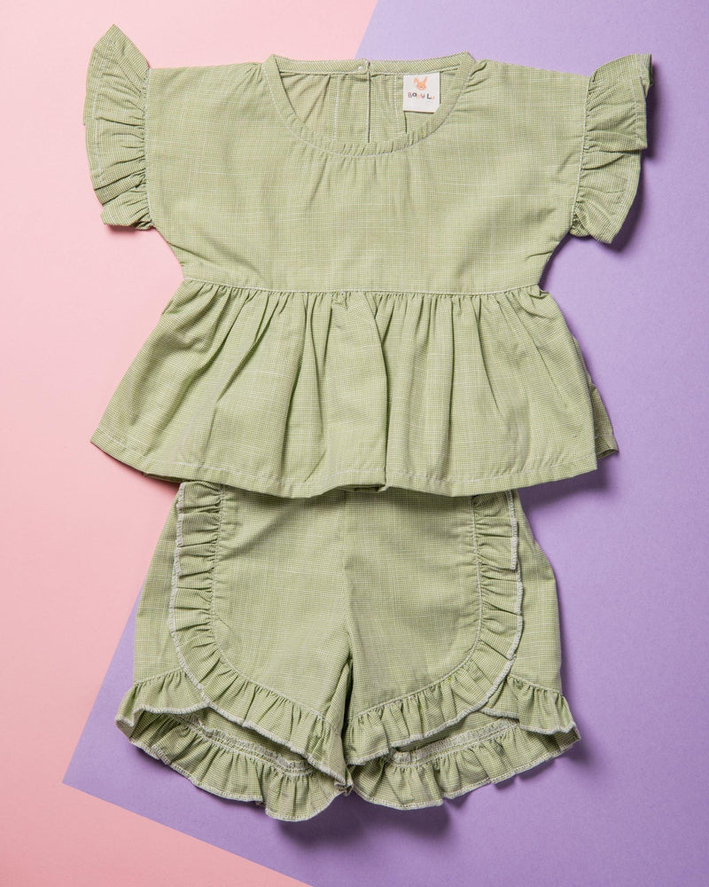 Mint Ruffle Cotton Top and Short Set for Babies - Totdot
