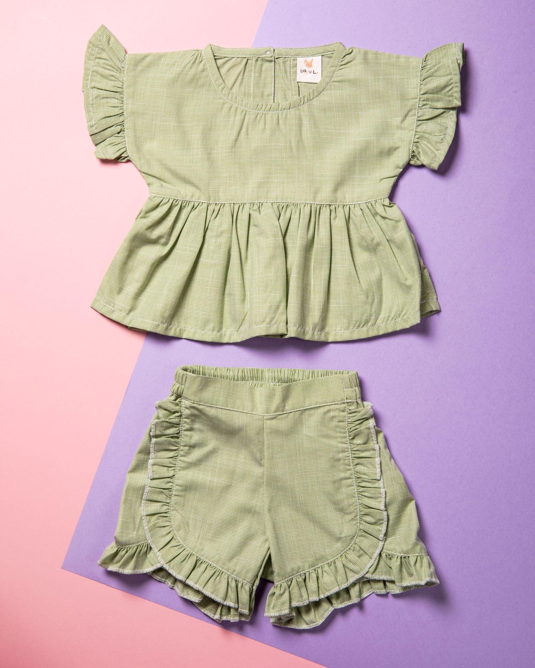 Mint Ruffle Cotton Top and Short Set for Babies - Totdot