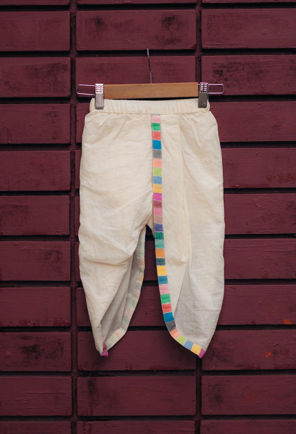 Nand- Boys Hand-loomed Cotton White Dhoti Pants with Colourful Border - Totdot