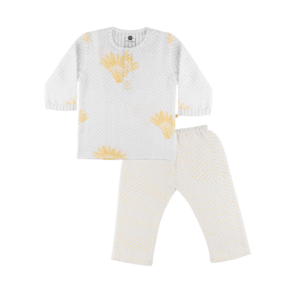 Organic Muslin Kurta Pyjama Set | Hand-Block Printed - Banana Leaf Bliss - Totdot