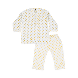 Organic Muslin Kurta Pyjama Set | Hand-Block Printed - Lotus Blooms - Totdot