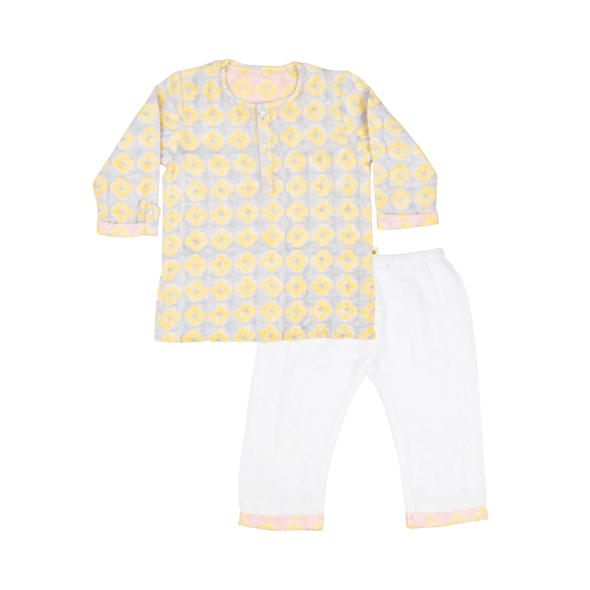 Organic Muslin Kurta Pyjama Set | Hand-Block Printed - Lotus Blooms - Totdot