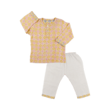 Organic Muslin Kurta Pyjama Set | Hand-Block Printed - Lucky Clover Grey - Totdot