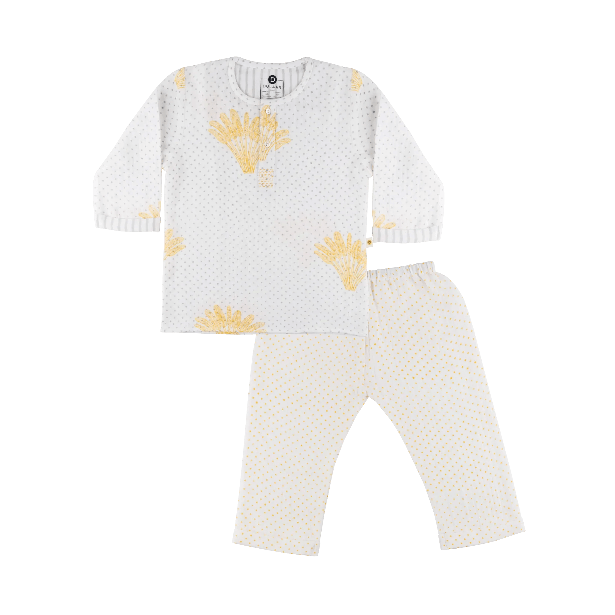 Organic Muslin Kurta Pyjama Set | Hand-Block Printed - Lucky Clover Pink - Totdot