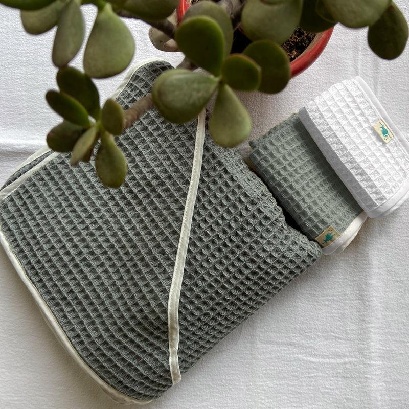 ORGANIC WAFFLE HOODED TOWEL SET - GREY - Totdot