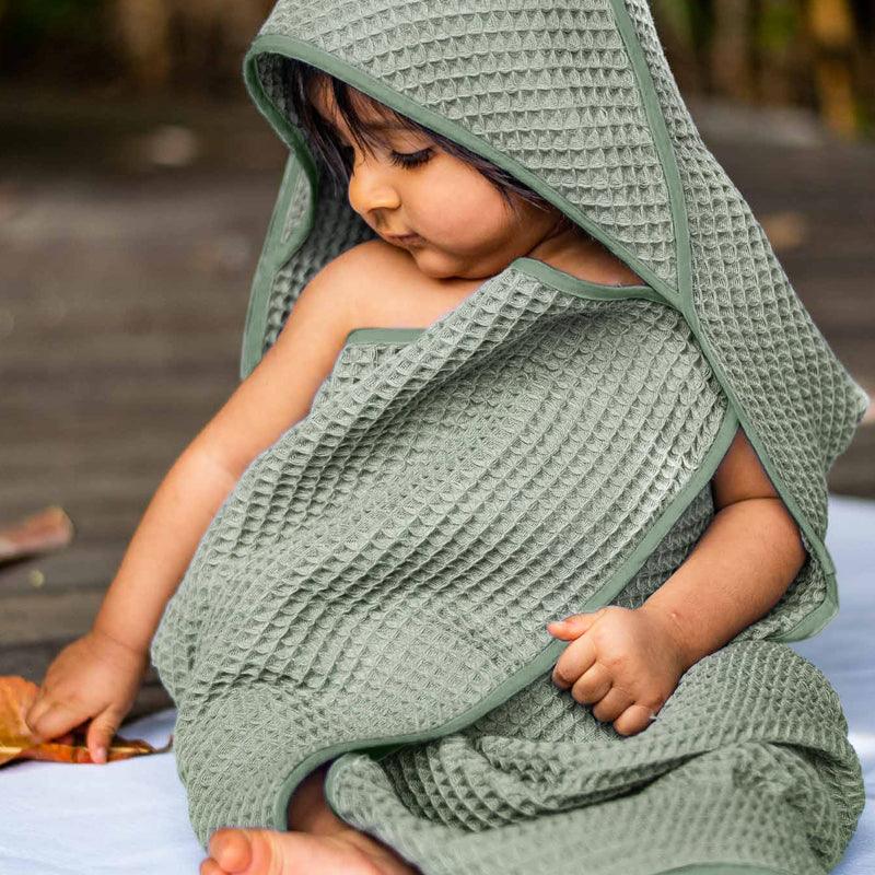 ORGANIC WAFFLE HOODED TOWEL SET - Totdot