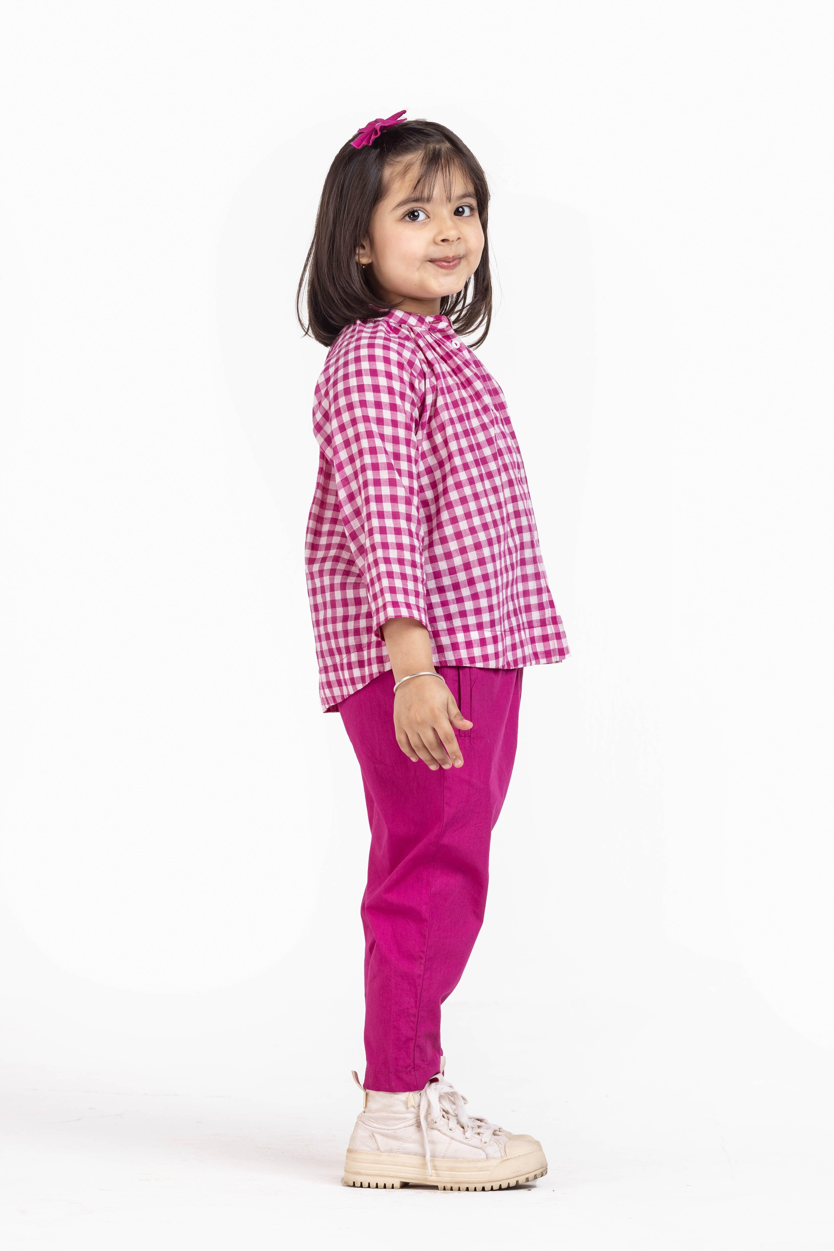 Peasant Top Co-Ord Hot Pink Check - Totdot