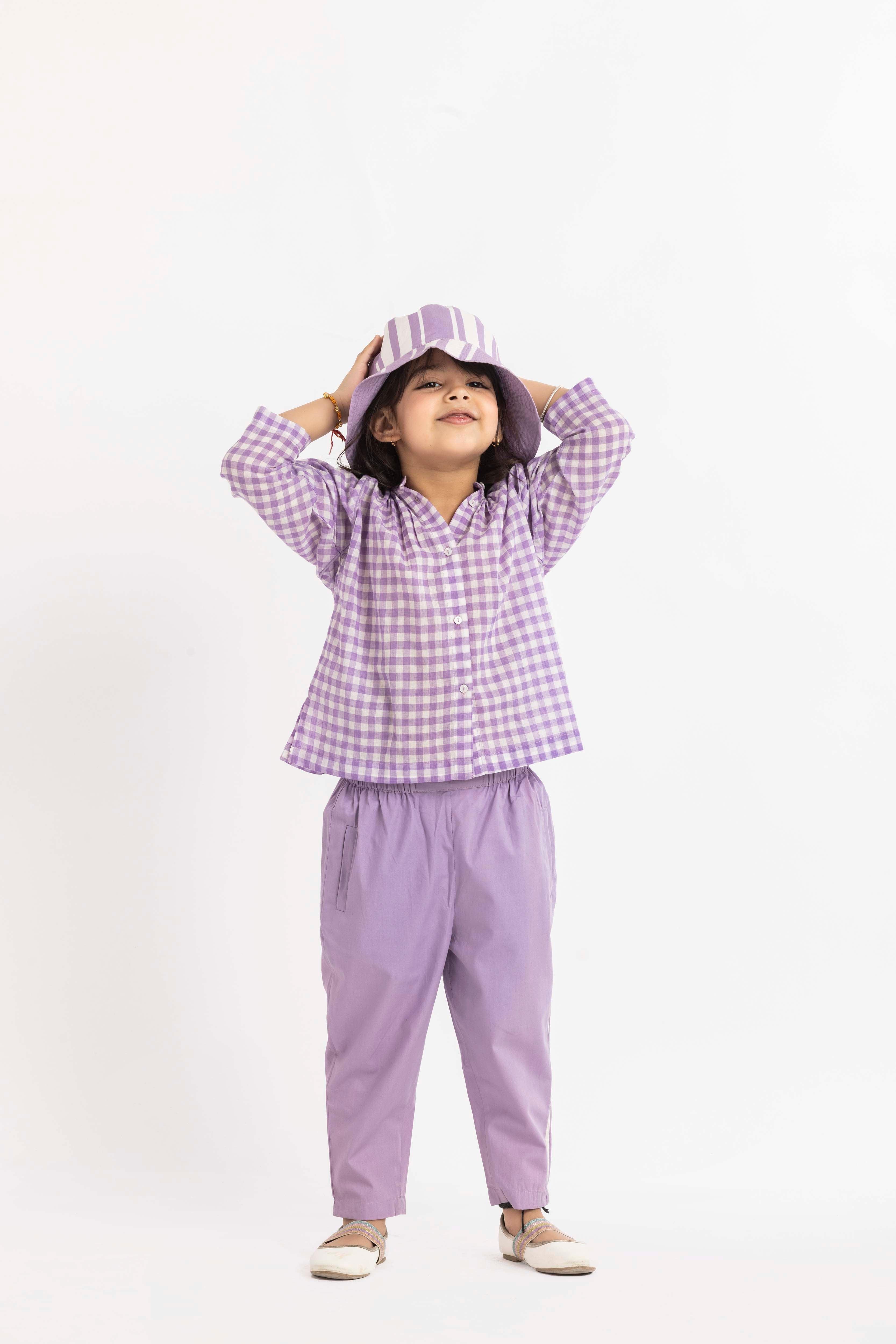 Peasant Top Co-ord Lavender Check - Totdot