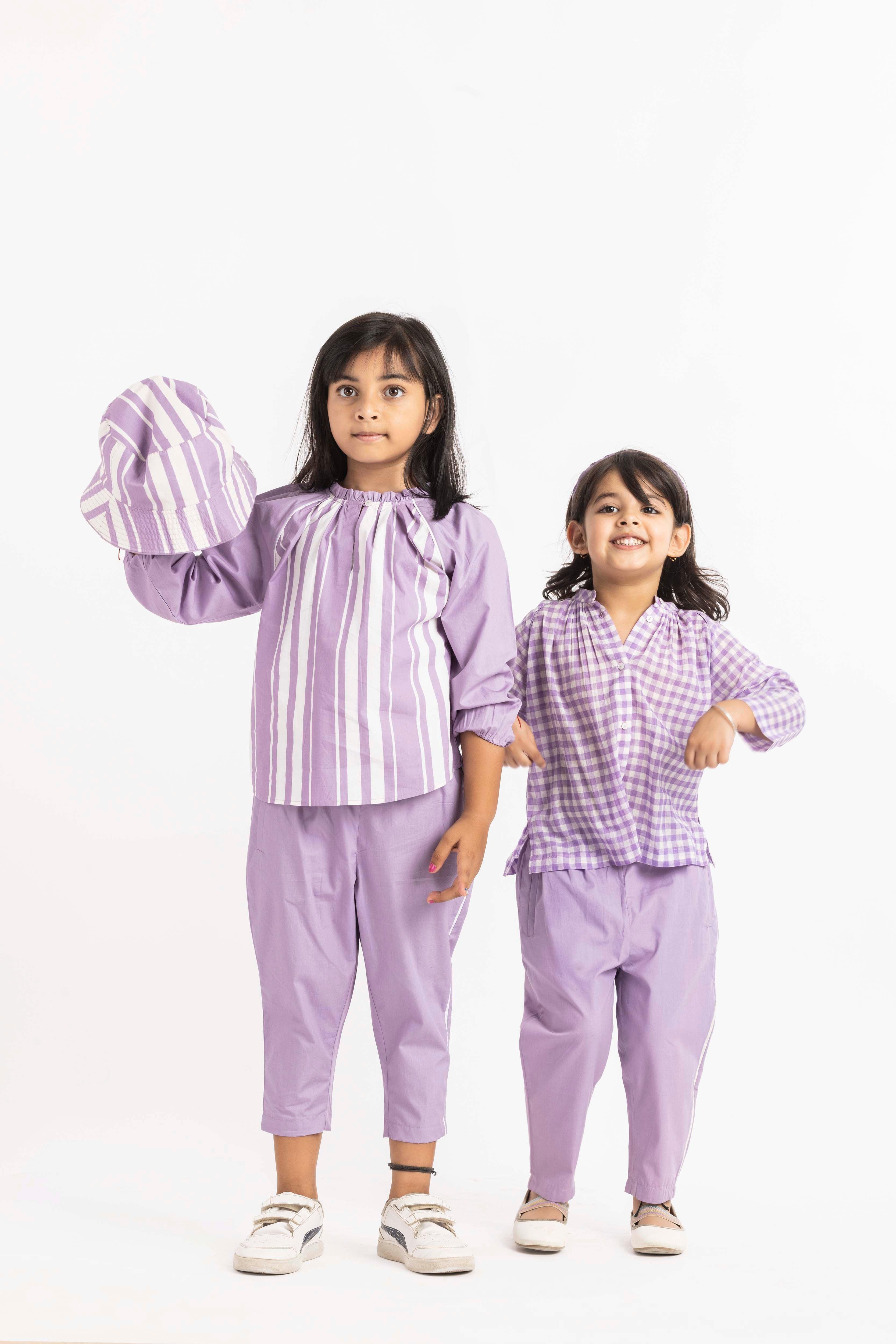 Peasant Top Co-ord Lavender Check - Totdot