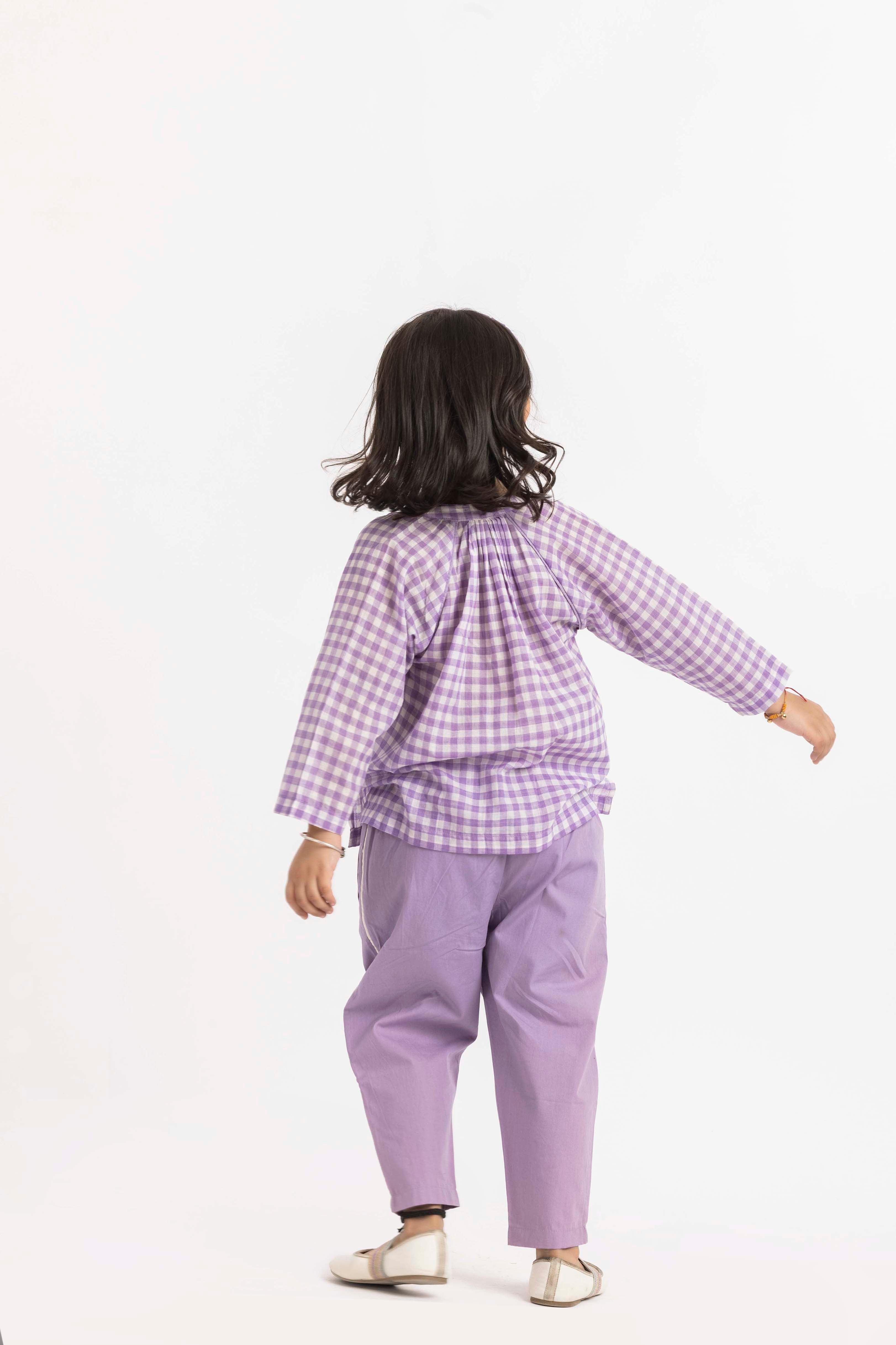 Peasant Top Co-ord Lavender Check - Totdot