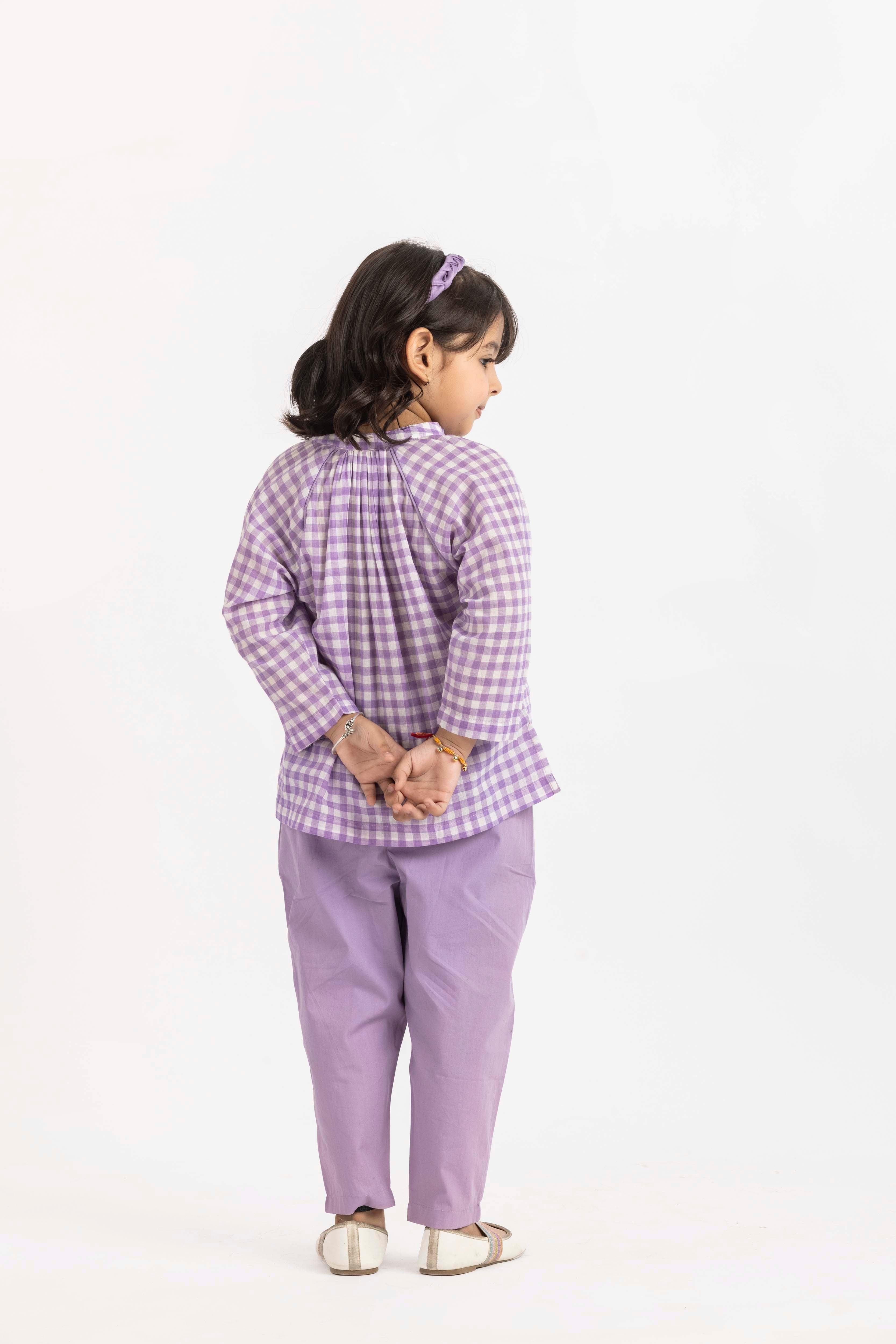 Peasant Top Co-ord Lavender Check - Totdot