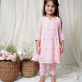 Pink Dew Drops Kurta Set For Girls