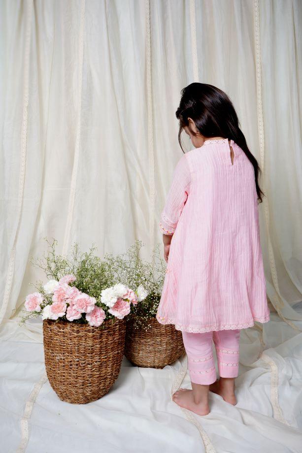 Pink Dew Drops Kurta Set For Girls - Totdot