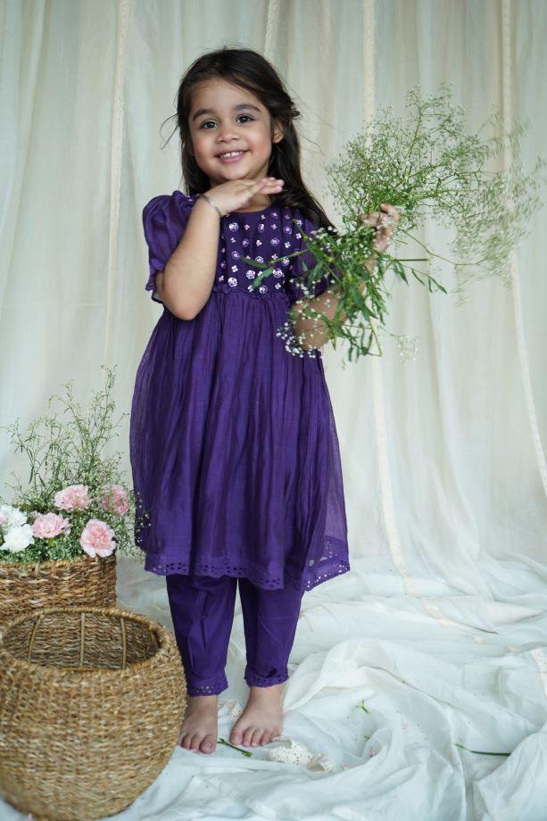 Purple Zinnia Kurta Set For Girls - Totdot