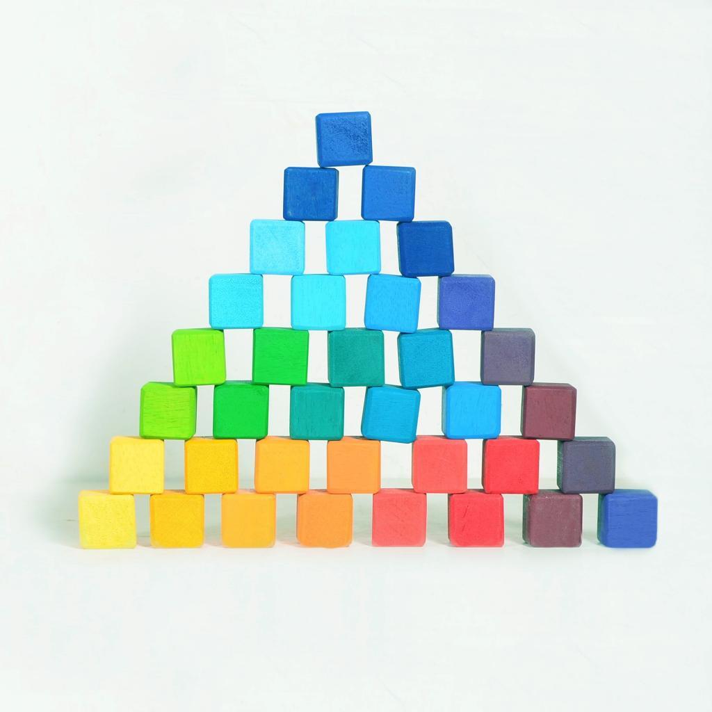 Rainbow Wooden Cube Building Blocks - 36 Squares - Totdot