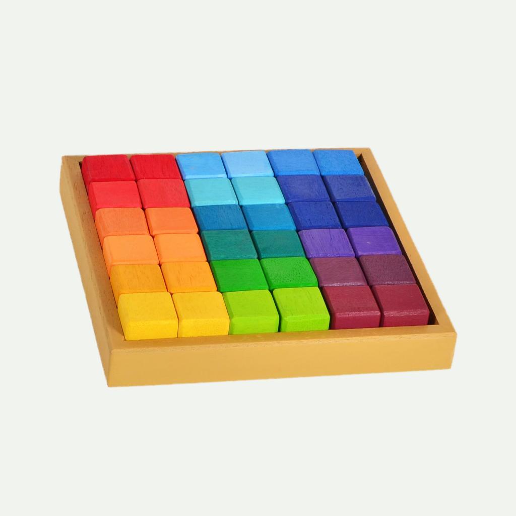 Rainbow Wooden Cube Building Blocks - 36 Squares - Totdot