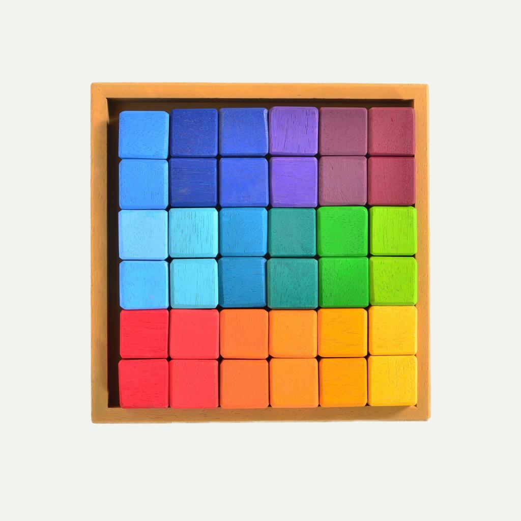 Rainbow Wooden Cube Building Blocks - 36 Squares - Totdot