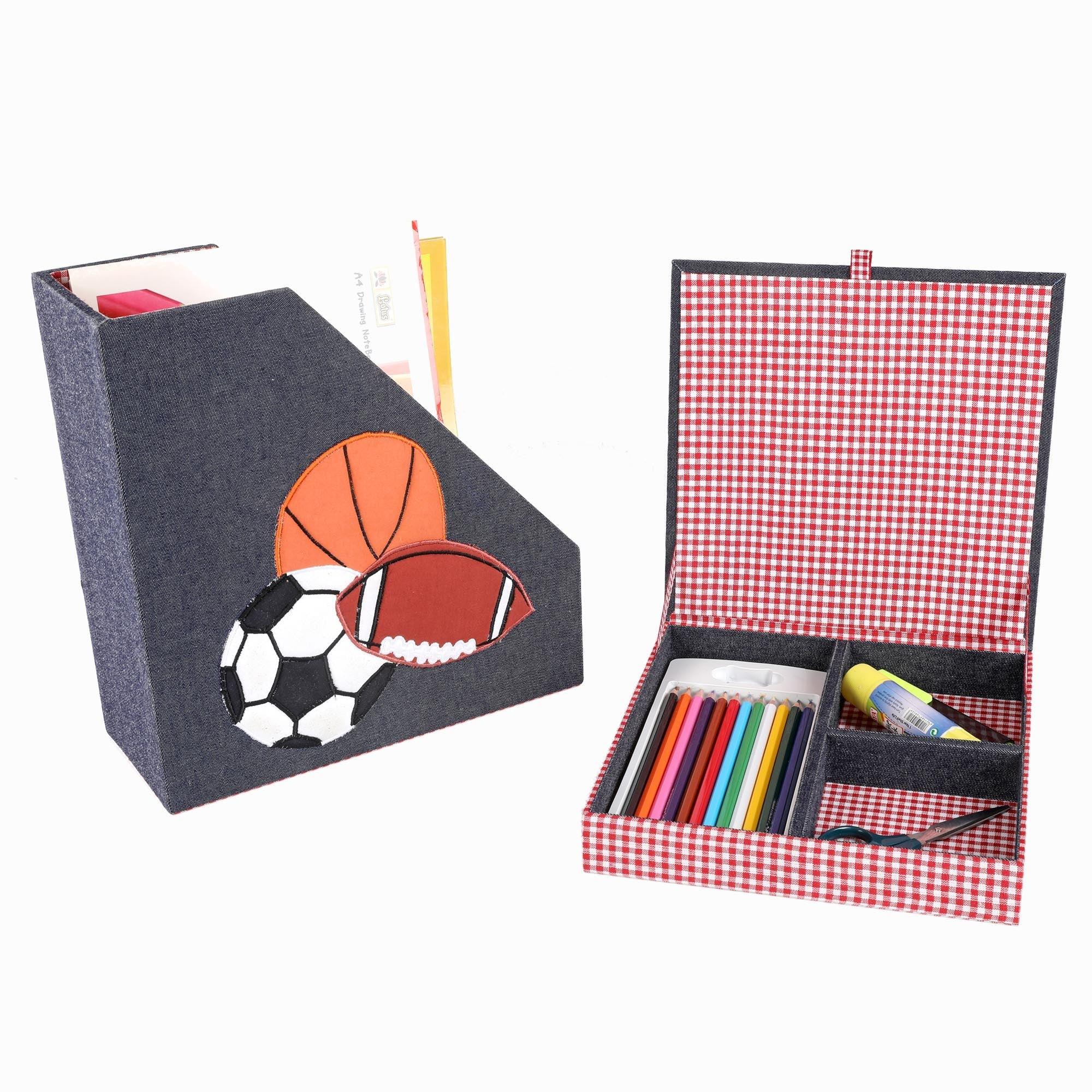 Sports Balls Set of 2 Book / Magazine Holder With Stationary Tray - Totdot