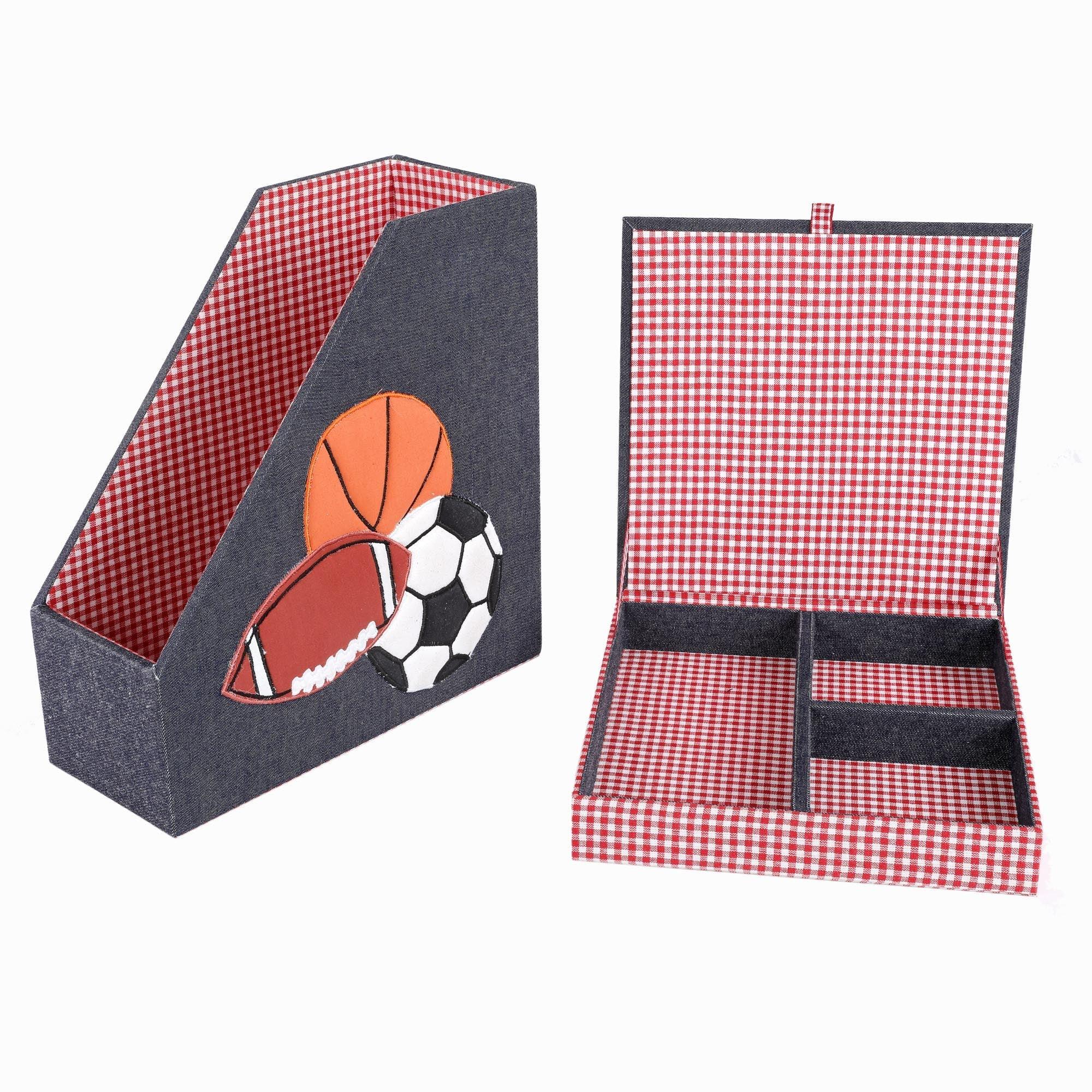 Sports Balls Set of 2 Book / Magazine Holder With Stationary Tray - Totdot